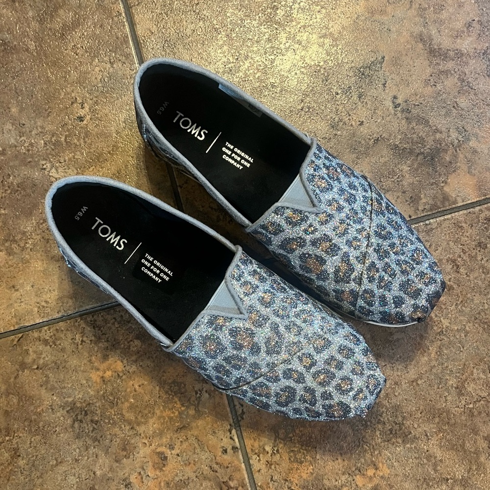 TOMS Alpargata Silver Glitter Cheetah Print Shoes Size‎ 6.5 - Picture 3 of 10